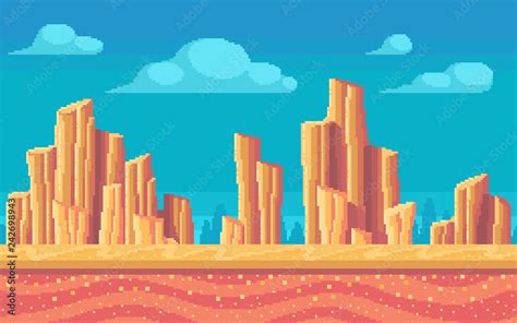 Pixel art desert at day. Seamless background. เวกเตอร์สต็อก | Adobe Stock