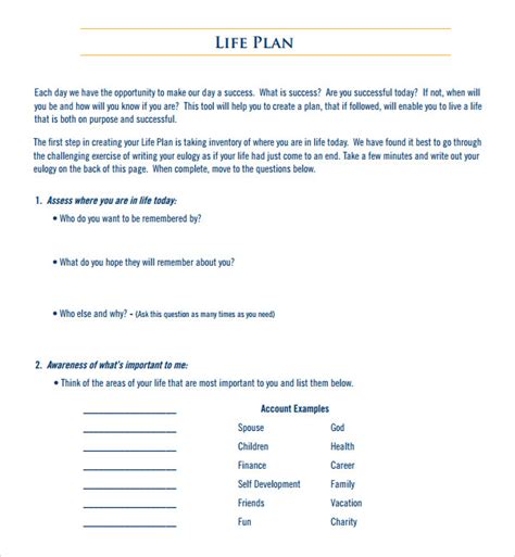 FREE 10+ Sample Life Plan Templates in PDF