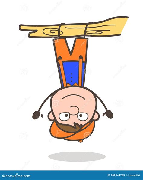 Funny Cartoon Boy Hanging Upside-Down on Branch Vector Stock Illustration - Illustration of ...