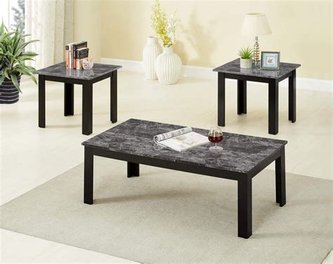 3 Piece Black Faux Marble Coffee and End Table Set