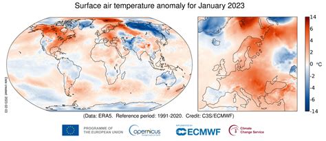 Surface air temperature for January 2023 | Copernicus