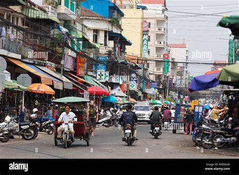 Phnom Penh Cambodia - Busy street view, with motorcycles, Phnom Penh ...