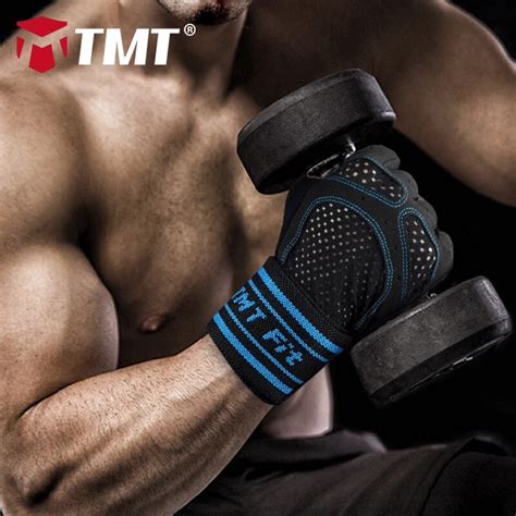 TMT gym gloves dumbbell Half Finger Fitness Fingerless Sport Training Gloves Men Women Weight ...