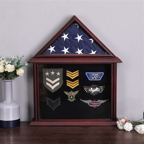 Flag Display Case with Certificates Document Holder, Fits 3'x5' Veterans Burial Memorial Flag ...