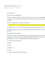 Genesis Chapters 1-11.pdf - Genesis Chapters 1-11 Saturday June 16 2018 9:34 AM Unit 2 Lecture 1 ...