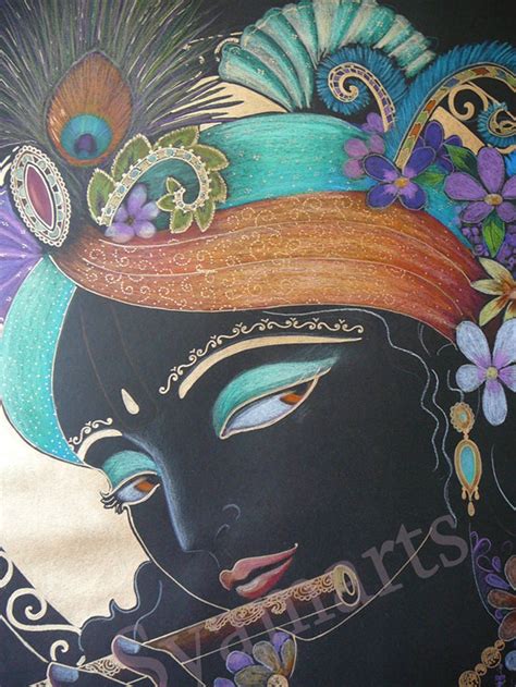 Buy Krishna Drawing Lord of Love Black Gold Devotional Drawing Portrait Syamarts Spiritual Art ...