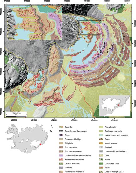 Geomorphological map of the Fláajökull forefield. The map is based on ...