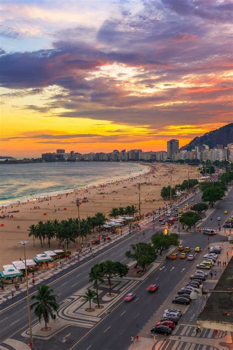 Sunset View of Copacabana Beach in Rio De Janeiro, Brazil Stock Photo - Image of brazil, high ...