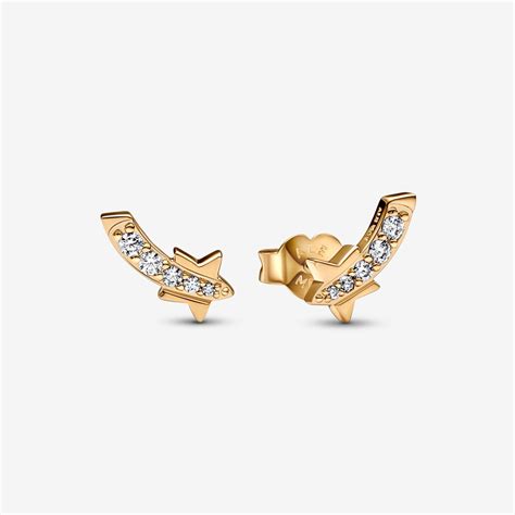 Shooting Star Pavé Stud Earrings | Gold plated | Pandora US