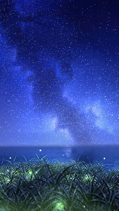 Night Starry Sky Stars Ocean 4K #4020f Wallpaper iPhone Phone