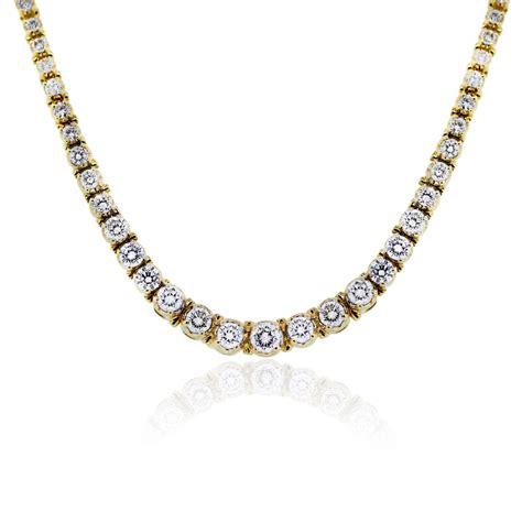 18k Yellow Gold 10 Carat Diamond Riviera Tennis Necklace - Boca Raton