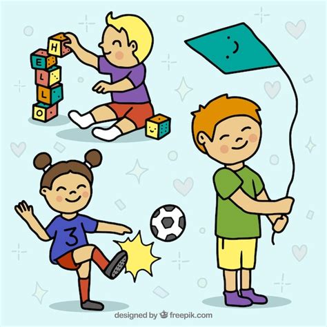 Free Vector | Hand-drawn set of colored kids playing