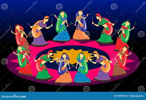 Female Playing Dandiya on Navratri Garba Dance in Photo Stock Vector ...