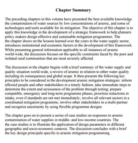 FREE 5+ Sample Chapter Summary Templates in PDF | MS Word