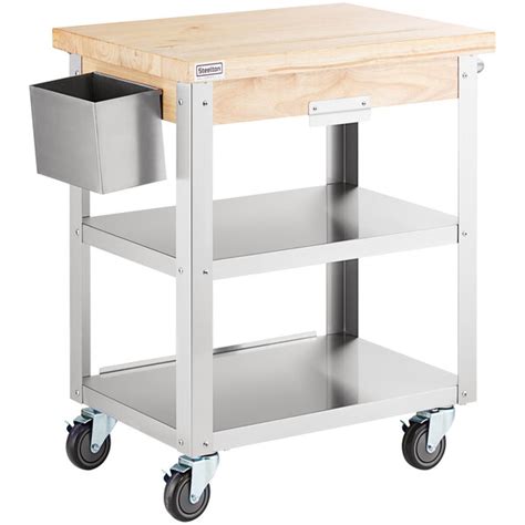 Steelton Wood Top Work Cart with Stainless Steel Base and Undershelves - 32" x 20" x 35"