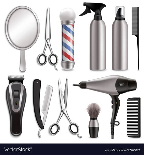 Barber tools set realistic isolated Royalty Free Vector