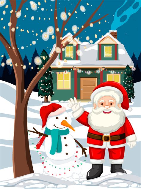 Christmas winter scene with Santa Claus and snowman 6037154 Vector Art at Vecteezy