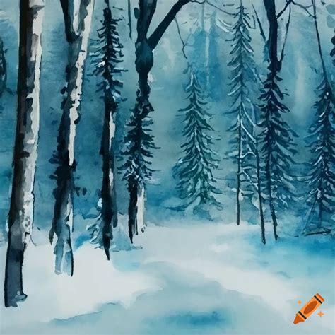 Watercolor painting of a winter forest on Craiyon