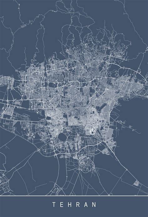 Tehran map print map of tehran iran modern city print art blue map ...
