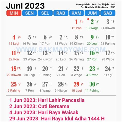 Kalender Jawa Juni 2023 lengkap dengan Weton - Sakmadyone.com