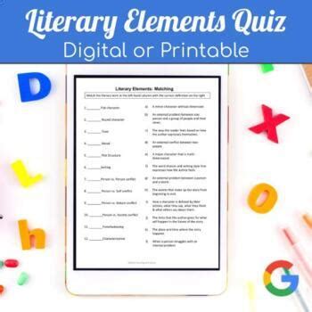 Literary Elements: Quizlet Review Link, Matching Quiz & Answer Key ...