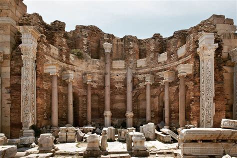 227-ROMAN TOWN PLANNING, Leptis Magna: Remains of The south apse of basilica at Leptis Magna ...