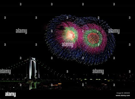 Fireworks and the Rainbow Bridge Stock Photo - Alamy