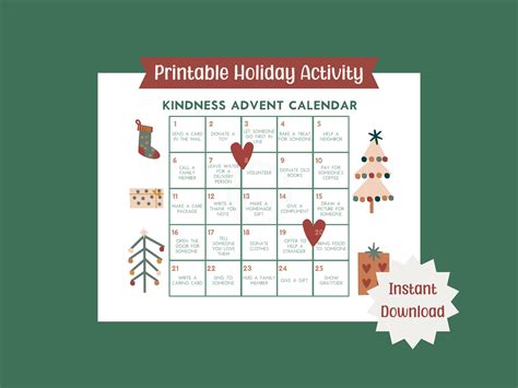 Kindness Advent Calendar Printable Holiday Calendar - Etsy