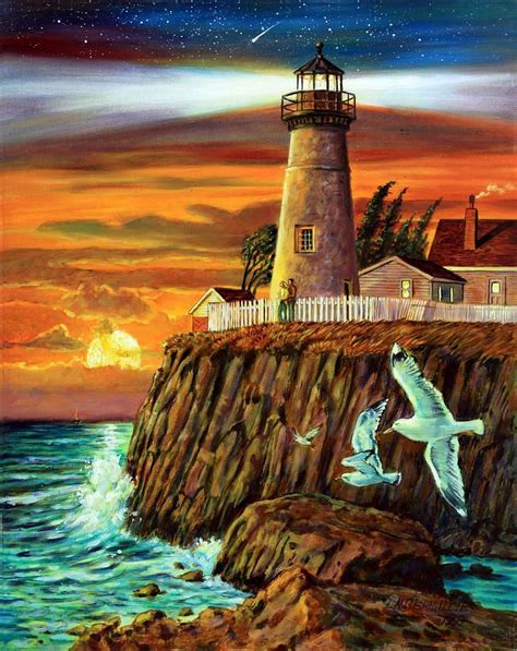 Related image | Lighthouse painting, Lighthouse art, Sunset painting