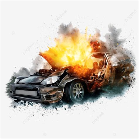 Car Crash In Fire Flames With Smoke, Car Crash, Explosion, Collision ...