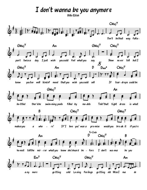 I don t wanna be you anymore Billie Eilish sheet music for Piano download free in PDF or MIDI