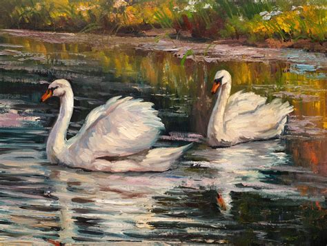 Swans Oil Painting Original Handmade Art Wall Art Landscape | Etsy