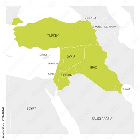 Map of Middle East or Near East transcontinental region with green ...