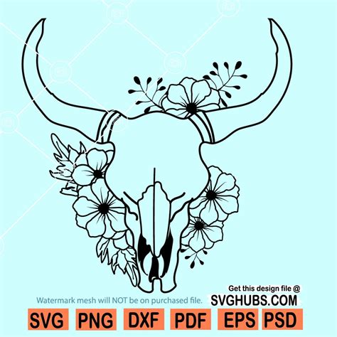 Cow skull with flowers svg, longhorn skull svg, floral cow skull svg