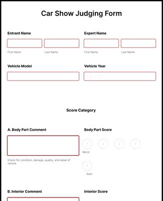 Car Show Judging Form Template | Jotform