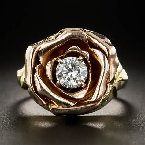 Tri-Color Gold Diamond Rose Ring by Jones and Woodland - Vintage Jewelry