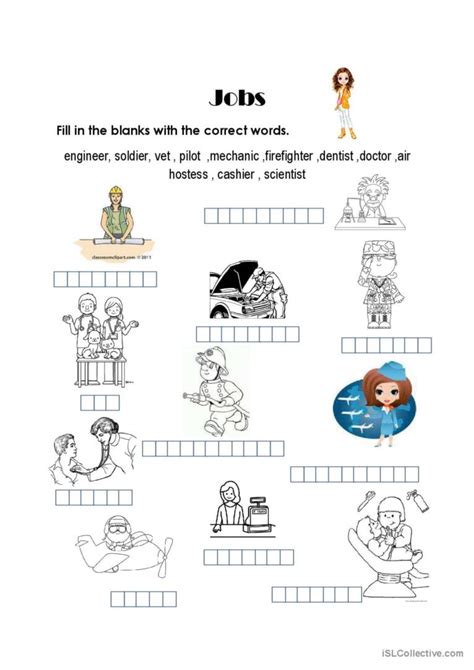 Fill in the blanks "Job" Worksheet: English ESL worksheets pdf & doc