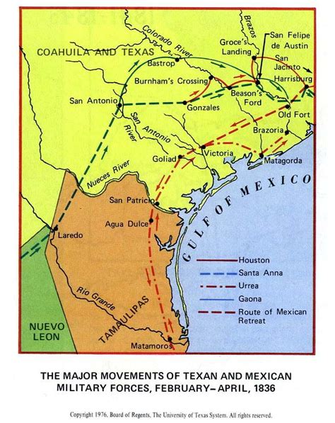 Texan and Mexican Military Forces in Texas 1836 Map - Texas • mappery