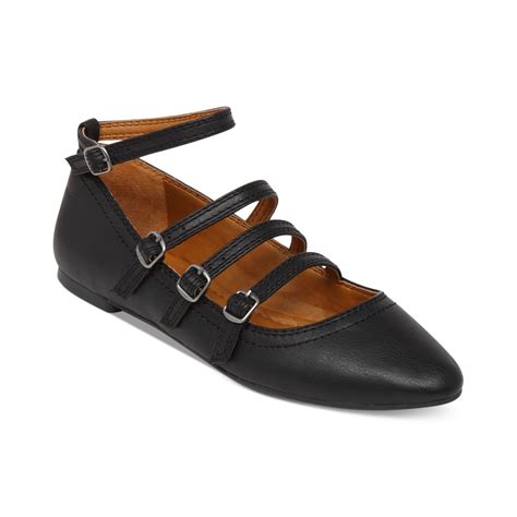 Lucky brand Womens Addisonn Ankle Strap Flats in Black | Lyst