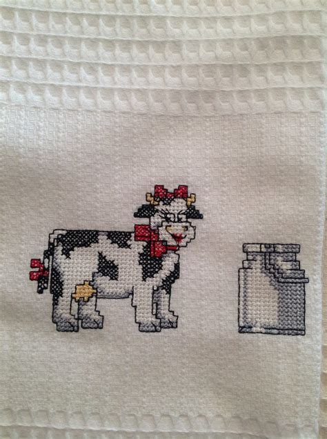 Happy cow kitchen towels, Embroidered cotton white towel with animals, dishcloths towels ...