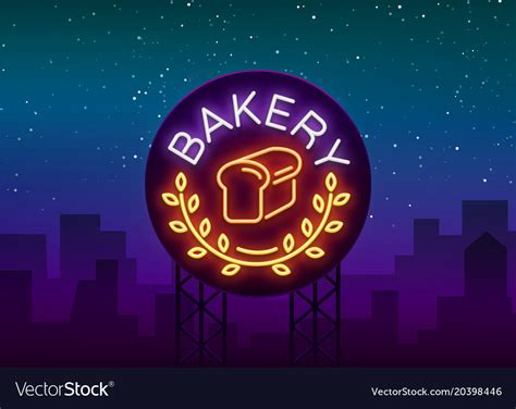 Bakery logo is a neon sign on Royalty Free Vector Image