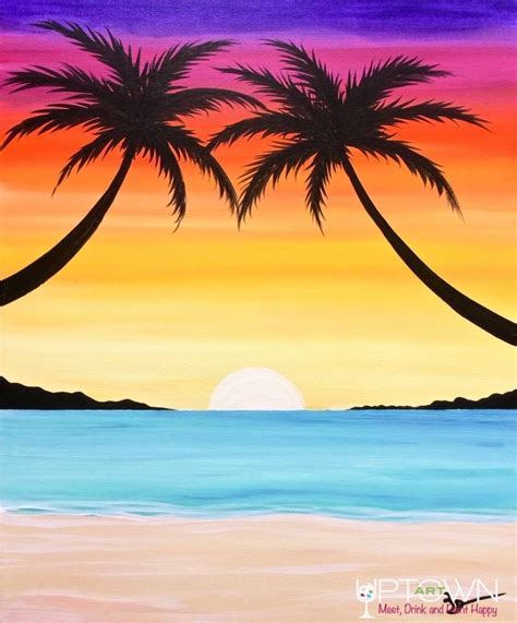 Palms By The Beach | Sunset canvas painting, Sunset painting, Sunset landscape painting