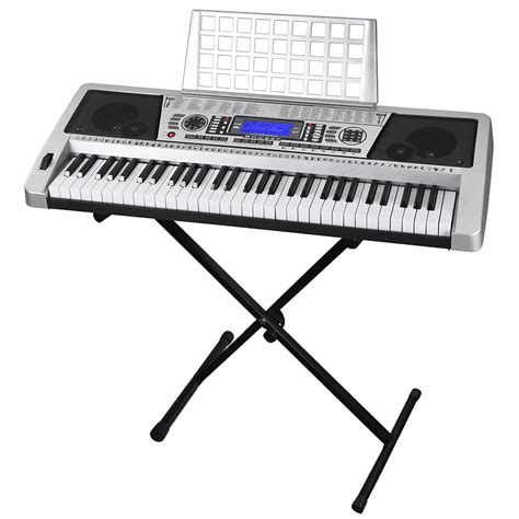 Electronic Piano 61 Key LCD Display Keyboard 37" w/ Adjustable X-Stand Music Electric Silver ...