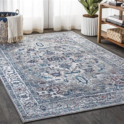 JONATHAN Y Modern Persian 5 x 8 Light Grey/Blue Indoor Border Area Rug ...