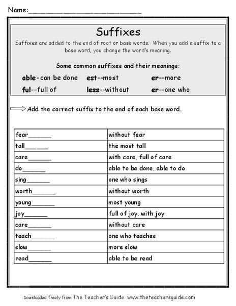 Suffixes Worksheet for 2nd - 4th Grade | Lesson Planet