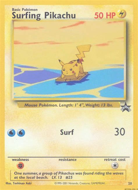 a pokemon card with the name surfing pikachu on it