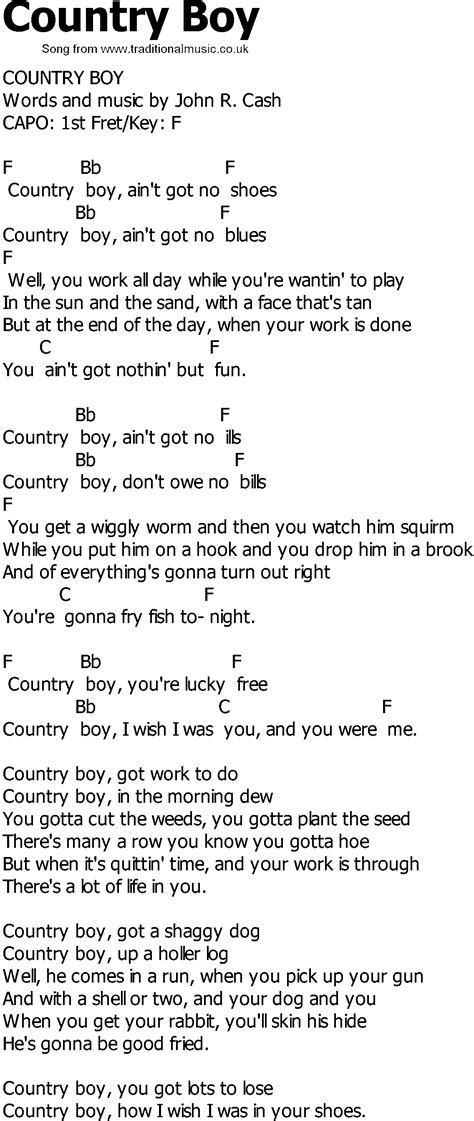 Old Country song lyrics with chords - Country Boy