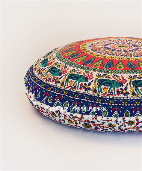 Multi Colorful Boho Round Floor Pillow Cover 32" Inch - RoyalFurnish.com