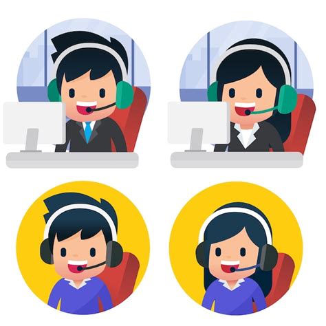 Premium Vector | Call center cartoon set