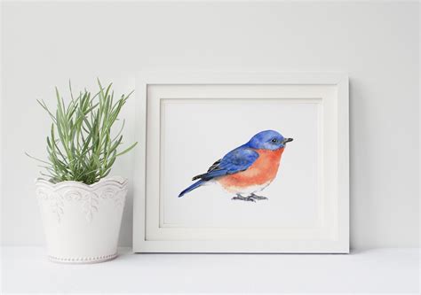 Bluebird print of watercolor painting B063DL downloadable